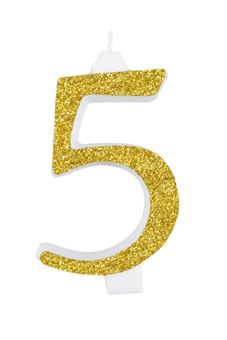 Picture of GIANT GLITTER NUMERAL CANDLE N.5 - GOLD 14CM